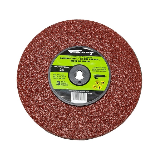 Forney Resin Fibre Sanding Disc, Aluminum Oxide, 7 in x 7/8 in Arbor, 24 Grit 71653 - main